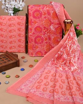 Dirty Pink Pure Handloom Suit With Cotton Dupatta