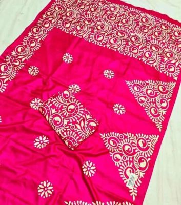 Pink Pure Handloom Silk Cotton Saree From Bengal