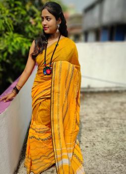 Yellow Begampuri Cotton Saree From Bengal