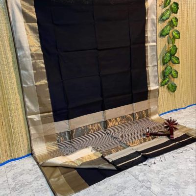 Black Pure Handloom Silk Saree From Bengal