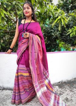Magenta Begampuri Cotton Saree From Bengal