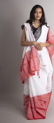 White Pure Handloom Cotton Saree From Bengal