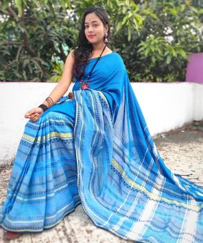 Blue Begampuri Cotton Saree From Bengal