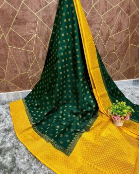 Dark Green Silk Zari Butta Design Banarasi Saree