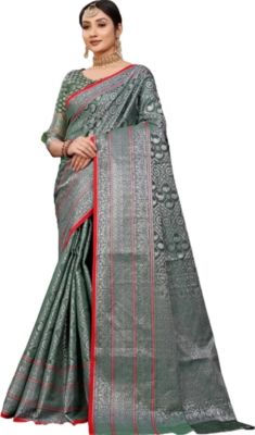 Charcoal Gray Pure Handloom Banarasi Silk Saree From Banaras