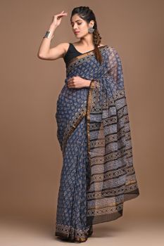 Pickled Bluewood Kota Doriya Printed Leaf Design Saree