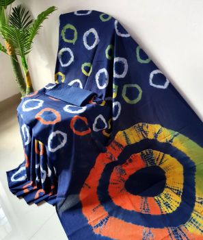 Royal Blue Hand Block Printed Work Saree