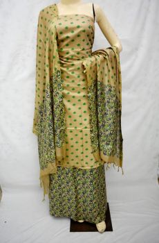 Green & Cream Katan Silk Suit