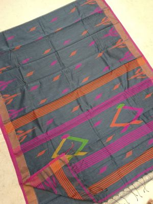 Gray Pure Handloom Silk Cotton Saree From Bengal