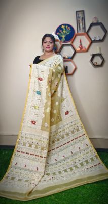 Khaki Brown Pure Handloom Dhakai Jamdan Saree From Bengal