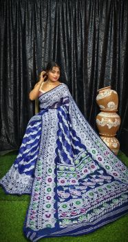Navy Blue Pure Handloom Jamdani Saree From Bengal