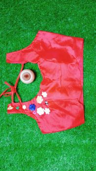 Red Flower Raw Silk Padded Ready Made Blouse