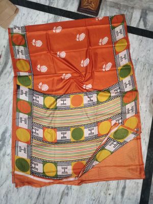 Orange Pure Handloom Maheshwari Silk Cotton Saree From Bengal