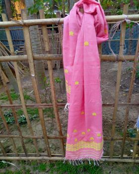 Pink Pure Handloom Butta Cotton Stole From Assam