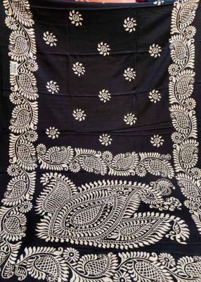 Black Pure Handloom Maheshwari Silk Cotton Saree From Bengal