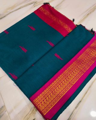 Teal Pure Handloom Gadwal Saree From Bengal