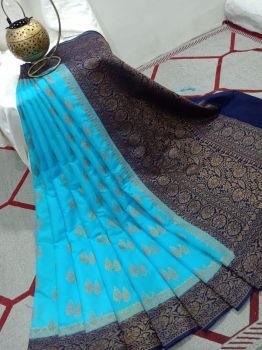 Light Blue Silk Leaf Design Banarasi Saree