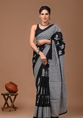 Black Pure Handloom Mulmul Saree From Bengal
