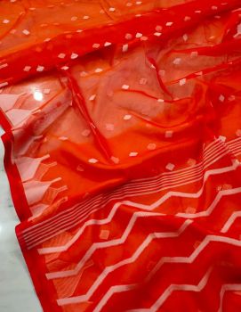Red Pure Handloom Resham Cotton Saree From Bengal