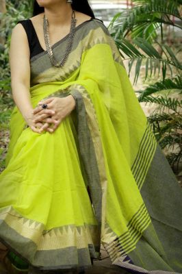 Green Pure Handloom Cotton Saree From Bengal