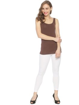 White Lycra Cotton Ankle Length Leggings