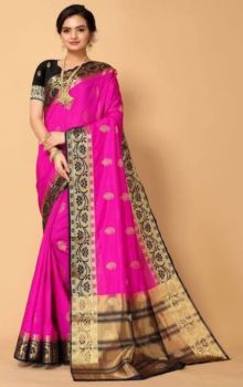 Pink Pure Handloom Silk Kanjivaram  Saree From Banaras