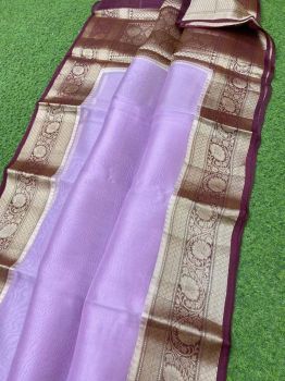 Purple Pure Handloom Organza Saree From Bengal