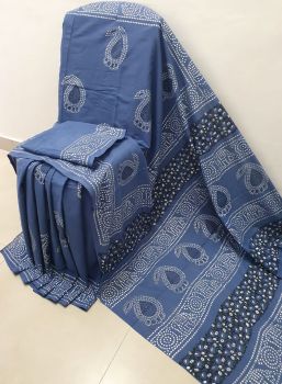 Light Blue Hand Block Printed Work Saree