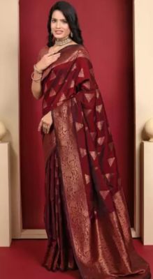 Maroon Pure Handloom Art Silk Saree From Banaras