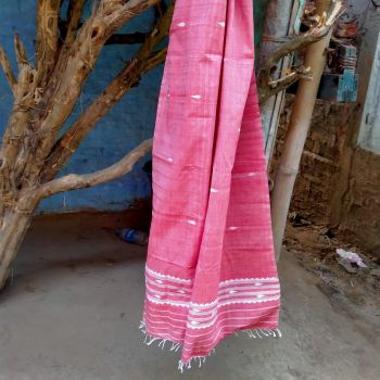Rose Pink Leaf Pure Handloom Cotton Stole