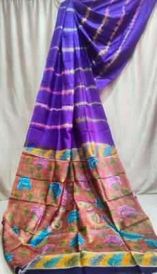 Pure Royal Blue Handloom Kantha Silk Saree From Bengal