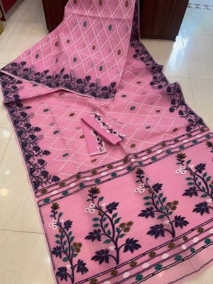 Pink Pure Handloom Dhakai jamdani Saree From Beng