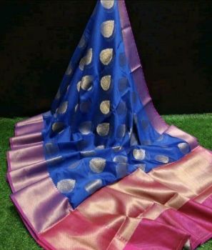 Dark Blue Maheshwari Silk Cotton Saree From Banarasi
