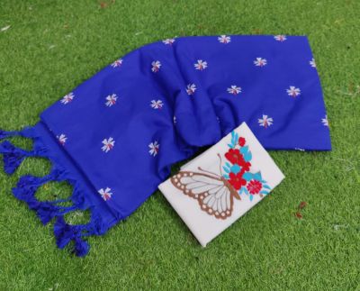 Royal Blue Pure Handloom Cotton Saree From Bengal