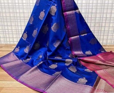 Blue Maheshwari Silk Cotton Saree From Banarasi