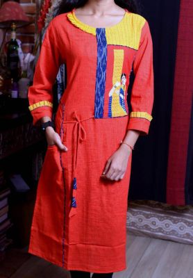Brick Red Pure Handloom Long Kurti From Bengal