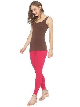 Pink Lycra Cotton Ankle Length Leggings