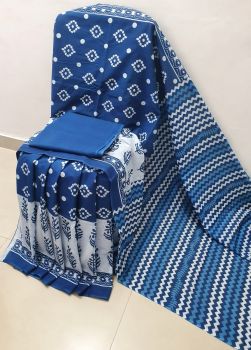 Blue Hand Block Printed Work Saree