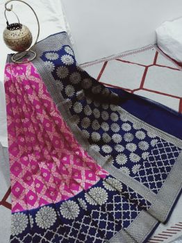 Pink Silk Flower Design Banarasi Saree