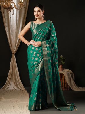 Dark Aquamarine Party Wear Georgette Banarasi Saree