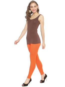 Orange Lycra Cotton Ankle Length Leggings