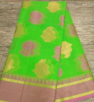 Neon Green Maheshwari Silk Cotton Saree From Banarasi