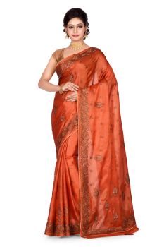 Orange Flower Pure Handloom Silk Saree