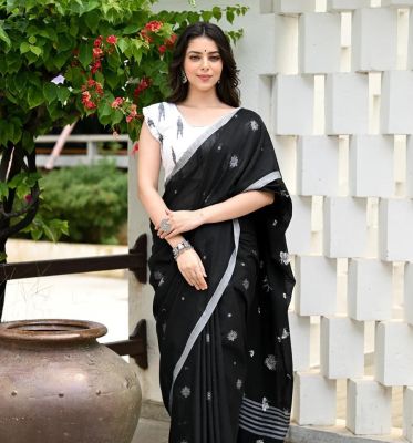 Black Pure Handloom Cotton Saree From Bengal