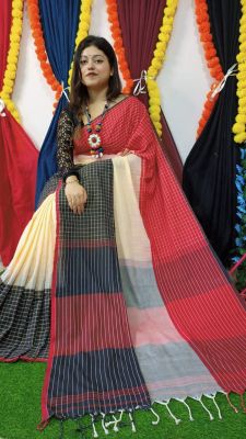 Multi Colour Pure Handloom Cotton Saree From Bengal