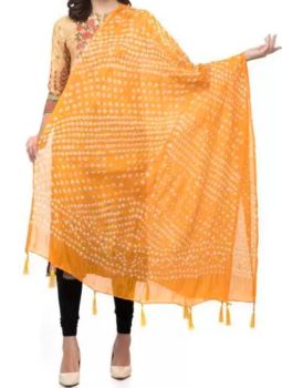 Deep Saffron Cotton Dupatta From Banaras