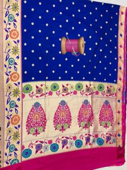 Royal Blue Buti Design Silk Ikat Patola Saree