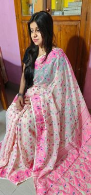 Off White Pure Handloom Dhakai Jamdani Saree From Bengal