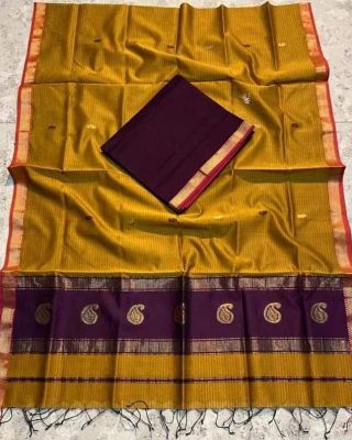 Golden Pure Handloom Meheshwari Silk Saree From Bengal
