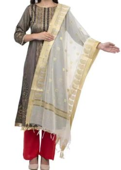 Off White Silk Zari Dupatta From Banaras